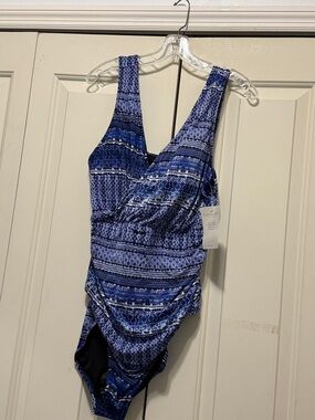 Garnet Hill Blue Printed One-Piece Swimsuit